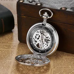 Pocket Watches 2023 Ouyawei Luxury Mechanical Hand Wind Watch Mens rostfritt stål Silverfodral Steampunk Hombre Relogio