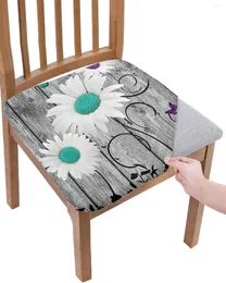 Pokrywa krzesełka Drewno Daisy Butterfly Retro Art Fotelik Poduszka na rozciąganie pokrowca jadalnia