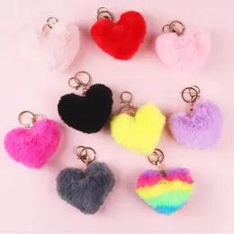 Fashion Love Stuffed Plush Pendant Heart Keychain Cute Car Accessories Bag Imitation Rex Rabbit Hair Ball Toy Gifts Wholesale tt0218