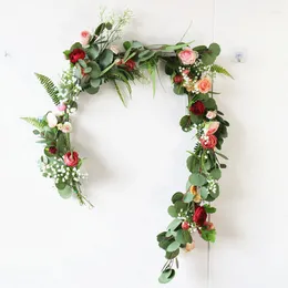 Dekorativa blommor 180 cm Artificial Rose Eucalyptus Garlands Plant Leaves Vines Greenery Garland Wedding Backdrop Home Table Arch Decor