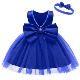 Девушка платья LZH 2023 Детское платье для девочек без рукавов Bowknot Princess младенца 1-й день рождения.