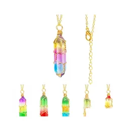 Naszyjniki wiszące drut Kolor Kolor Glass Glass Crystal Heksagon Uzdrawianie Chakra Naszyjnik dla kobiet biżuteria Dostawa Pendanty DH7VB