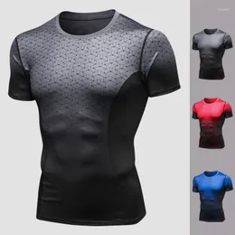 Erkek Tişörtler Erkekler Homme Koşu T-Shirts Baskılı Hızlı Kuru İnce Fit Üstler Sıkıştırma Spor Giyim Erkek Fitness Giyim Gym Salon Tee