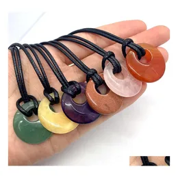 Pendant Necklaces 27Mm Lucky Ring Healing Natural Stone Agate Lapsi Pink Crystal Rope Chain For Women Carshop2006 Drop Delivery Jewe Dhpbs