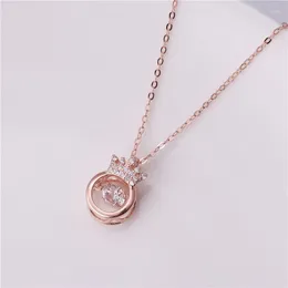 Pendant Necklaces Rose-Gold Alloy Crown Throbbing Zircon Necklace Women 2023 Latest Wedding Royal Style 3 Colors Clean Stone Lady Party