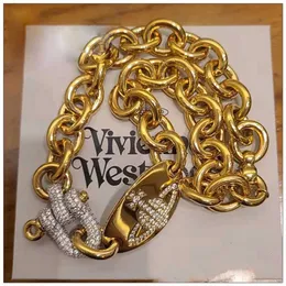 Hög version Vivienne Queen Mother of the West Vivienne Full Diamond U-Shaped Chain Saturn Necklace Armband Par Punk