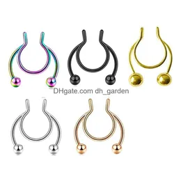 Nose Rings Studs Fake Septum Hoop Stainless Steel Faux Lip Ear Ring Non Piercing Clip Body Drop Delivery Jewelry Dhgarden Dhvft