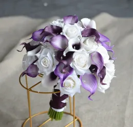 Fiori decorativi ghirlande Eillyrosia Rose bianche Purple Calla Lily Set di matrimoni per la damigella d'onore a cascata a cascata il bouquet da sposa de mariage 230217