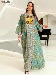 Этническая одежда Siskakia, полный хлопок, жаккардовая вышивка, марокканская джалабия, элегантные длинные платья с цветочным принтом для женщин, Дубай, арабская исламская одежда