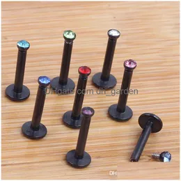 Labret Lip Piercing Jewelry 16G Black Stainless Steel Internally Threaded Crystal Labret Ring Ball Stud Chin Bars Body Drop Dhgarden Dhva4