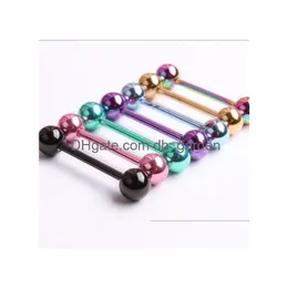 Tongue Rings Piercing Colors Body Jewelry Anodized Titanium 100Pcs/Lot Drop Delivery Dhgarden Dh0Lm