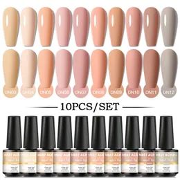 I kit di nail art si incontrano su 10 pezzi di gel nudo gel nudo set di manicure a vernice semi permanente immergere dal kit lacca glitter UV