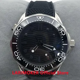 Armbanduhren Larimoker Schwarz 41 mm 007 Automatik Herrenuhr 24 Juwelen NH35A MIYOTA Uhrwerk Gummiband Schraubkrone gebogenes Ende