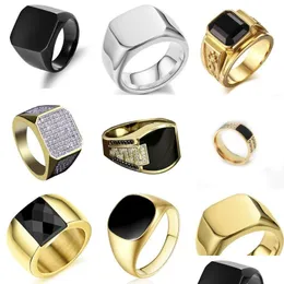 Car DVR Band Rings Rings Biker Punk Style Collection Gold Width Signet Square Finger for Men Party Jewelry Sale Sale Drop Ring Dhzel
