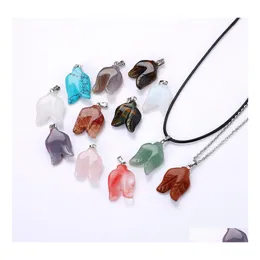 Pendant Necklaces Natural Crystal Rose Quartz Carved Flower Leaf Shape Stone Necklace Chakra Healing Jewelry For Women Yydhhome Drop Dhdkr