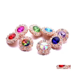 Clasps Hooks Wholesale Gold Plated Rhinestone Flower Ginger Snap Button Jewelry Findings Zircon Charms 18Mm Metal Snaps Buttons Fa Dhjnj