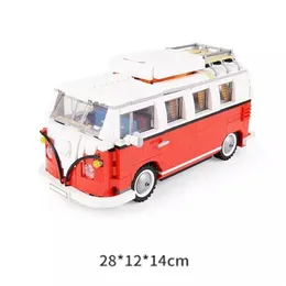 새로운 1354pcs 제작자 기술 세리 T1 캠퍼 밴 빌딩 블록 자동차 모델 벽돌 버스 21001 어린이 장난감 Set254d