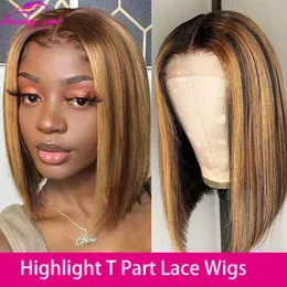 Lace Perücken Bob Highlight 4 27 farbige glatte Perücke menschliches Haar für Frauen brasilianische Jungfrau Kurzer Ombre Teil 230217