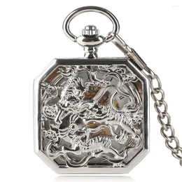 Relógios de bolso pingente de tigre de prata oca assista homens homens enrolando steampunk steampunk padrão de escultura elegante relógio de discagem lisa