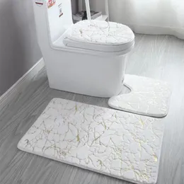 Housses de siège de toilette 3 pièces/ensemble tapis de salle de bain marbré moderne ensemble moelleux antidérapant lavable tapis de bain couvercle couverture tapis Kit de sol
