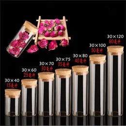 Storage Bottles Jars 10ml/15ml/20ml/25ml/30ml/40ml/50ml/60ml/80ml/100ml/110ml Small Glass Test Tube with Cork Stopper Bottles Jars Vials 24 Pieces 230217