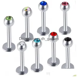 Labret Lip Piercing J￳ias MTI Cristal A￧o inoxid￡vel Corpo Labret Ring Stud Mix 10 Cores 100pcs/lote Drop Drop Delp Dhgarden dhmym