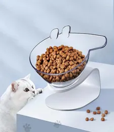 Cat Dog Water Bowl Pet Wit Wit Non Slip Transparante diagonale cervicale bescherming Single Bowls Feeders7230289