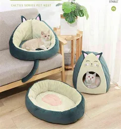 Hund kennels tillbeh￶r 2021New Cat Bed House Soft Plush Kennel Puppy Cushion Small Cats Nest Winter Warm Sleeping Dog Pet Mat9141782