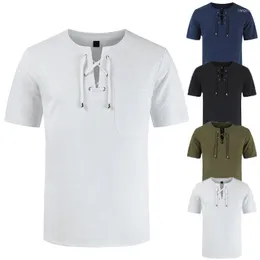 Men's T Shirts 2023 Men's Hollow Out Short Sleeve Shirt Male Sexy V Neck Bandage Summer Casual Solid Color Tshirt Tops S-3XL