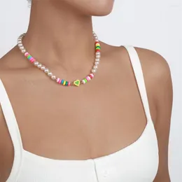 Подвесные ожерелья Fashion Boho Fauxe жемчуг красочный керамический колье в форме сердца