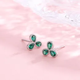 Orecchini a bottone in argento sterling 925 a forma di trifoglio con zirconi verdi mini orecchini a bottone vintage gioielli con smeraldi per le donne ragazze dolci
