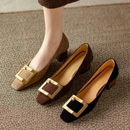 Jane Gold Mary Buckle Womens Fashion Square Toe Elegant Med Heel Lady Single Shoes 954