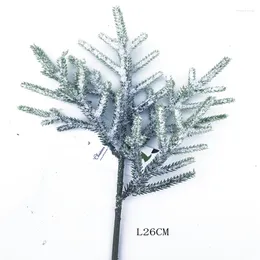 Decorative Flowers Wholesale Christmas Tree Decoration Home Decor Artificial Leaves 26cm Single Three-heads Pineneedle Spray With Frost