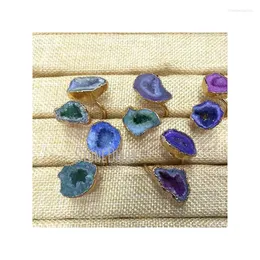 Cluster Rings RM930 5Pcs Double Agates Geode Gold Electroplated Random Color Free From Adjustable Ring Jewelry