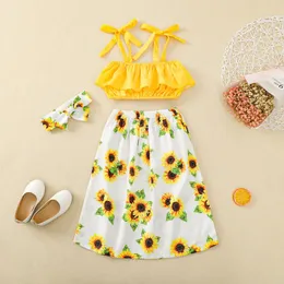 Kläder sätter modetopp och kjol set småbarn barn baby flickor sommar gula toppar huvudkläder kläder 2023 våren