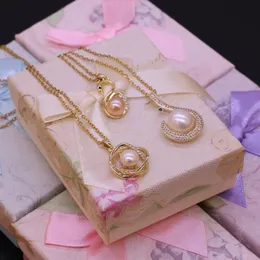 Подвесные ожерелья Стиль Натуральное пресноводное жемчужное ожерелье Бусы бусинки для женщин медная цепь 45 см чары Любовь романтический подарк.