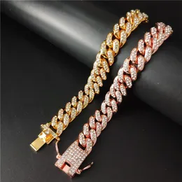Cuban Link Chain Bracelets Tennis aus Bling Simuliertes Diamantmenens Hip Hop Schmuck Silber Roségold 12mm Frauen Mode HipHop302f