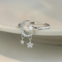 Anéis de casamento coreanos de zircão coreano estrela lua de tasscel para mulher fofa rabo de peixe anel de abertura do design de jóias de jóias