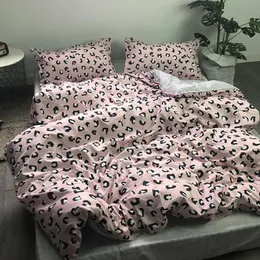 Постельные принадлежности для домашнего текстиля девочки дети 3/4pcs set розовый леопардовый подмолочный листовый лист для кровать постел