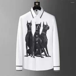 Männer Jacken Qualität Hund Strass Hemden Für Männer Langarm Casual Hemd 2023 Herbst Business Social Formale Kleid Party Smoking