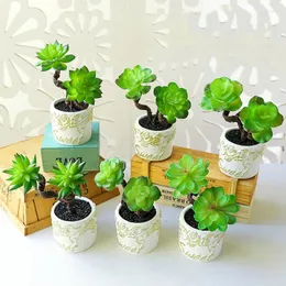 装飾的な花17cm小さな人工多肉植物植物鉢植えのプラスチック製のデスクトップツリーとホームガーデンのための偽の葉の熱帯サボテン