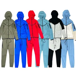 تقنية Fleeces Sleeve Zipper Jacket Sweatpant Designer Cotton Cotton 2 قطعة مجموعة القيعان الركض المسارات