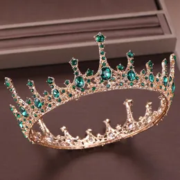 Yeşil Kristal Rhinestone Tiara ve Crown de Noiva Gelin Yuvarlak Kraliçe Diadem Başlık Düğün Gelin Saç Takı Aksesuarları LB Y200727195F