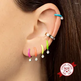 Brincos de balanço Yoofaning esmalte o círculo de círculo para mulheres 925 Piercing de agulha de prata Piercing redonda Jóias Boucle Oreille femme