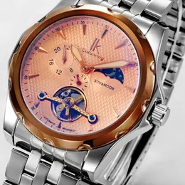 Wristwatches IK Colouring Automatic Self Winding Mechanical Men Watch Sun Moon 24 Hour Tourbillon Colorful Glass Casual Male Wristwatch