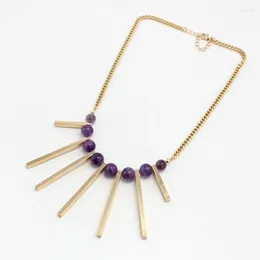 قلادة قلادة Longway Bunk Natural Stone Necklace for Women Brand Jewelry Gold Color Pendants SNE160179
