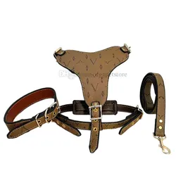 Designer Dog Collars Leashes No-Pull Pet Harness with Classic Letter Pattern Adjustable PU Leather Dog Vest No-Choke Pet Vest for Medium Large Dogs Brown L B149