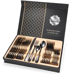 Geschirr Sets 24PCS Geschirr Gold Besteck Set Geschirr Messer Gabeln Löffel Western Kitchen 18/10 Edelstahl Abendessen Super