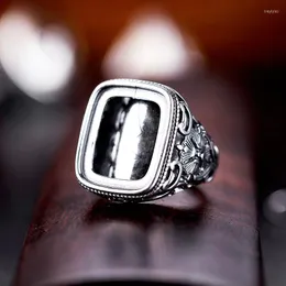 Кластерные кольца 925 Стерлинговые серебряные мужчины обручальное обручальное кольцо 15x18 мм подушка Cabochon Полупи