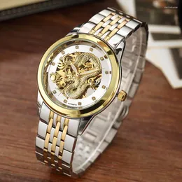 Armbandsur Gorben Dragon Skeleton Automatiska mekaniska klockor Rostfritt stål Strap Män handledsklocka Waterproof Sport Male Wristwatch